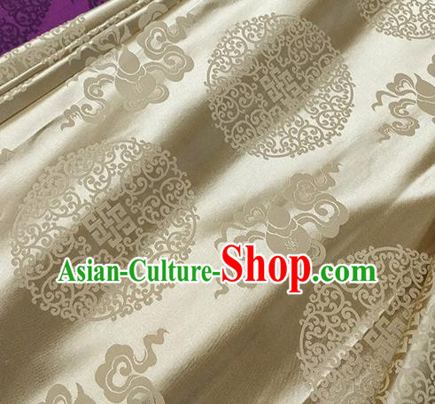 Traditional Chinese Classical Ribbon Cucurbit Pattern Design Fabric Light Golden Brocade Tang Suit Satin Drapery Asian Silk Material
