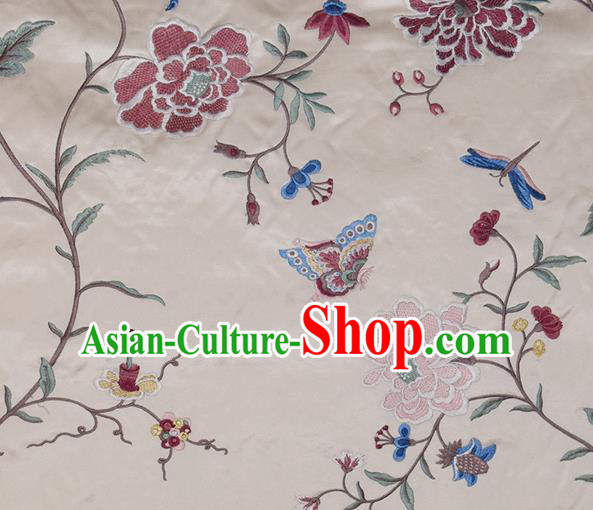 Traditional Chinese Classical Embroidered Red Peony Pattern Design Fabric Brocade Tang Suit Satin Drapery Asian Silk Material
