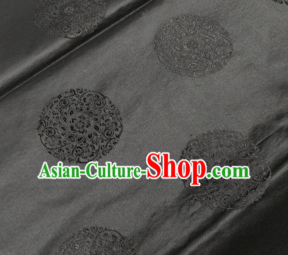 Traditional Chinese Classical Round Flowers Pattern Design Fabric Black Brocade Tang Suit Satin Drapery Asian Silk Material