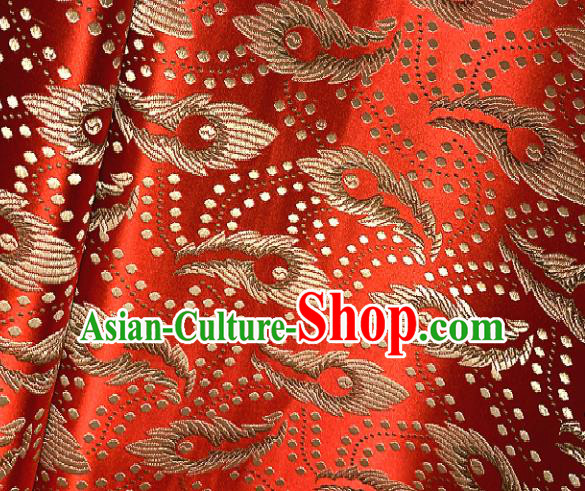 Chinese Classical Red Brocade Traditional Feather Pattern Design Satin Drapery Asian Tang Suit Silk Fabric Material