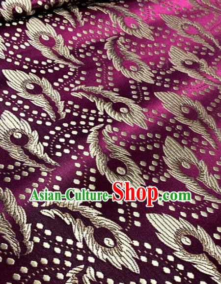 Chinese Classical Purple Brocade Traditional Feather Pattern Design Satin Drapery Asian Tang Suit Silk Fabric Material