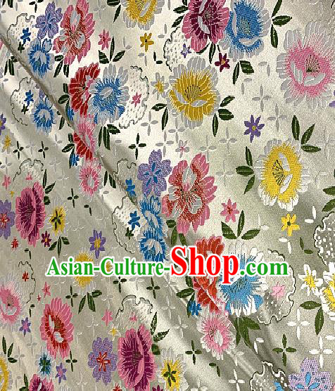 Chinese Traditional White Brocade Classical Peony Pattern Design Satin Drapery Asian Tang Suit Silk Fabric Material