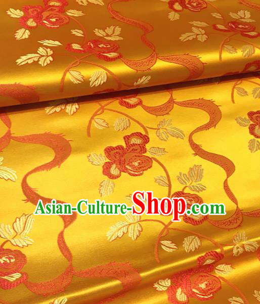 Traditional Chinese Ribbon Peony Pattern Design Golden Brocade Classical Satin Drapery Asian Tang Suit Silk Fabric Material