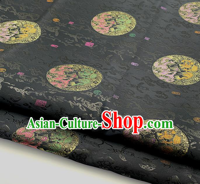 Traditional Chinese Dragon Pattern Design Black Brocade Classical Satin Drapery Asian Tang Suit Silk Fabric Material