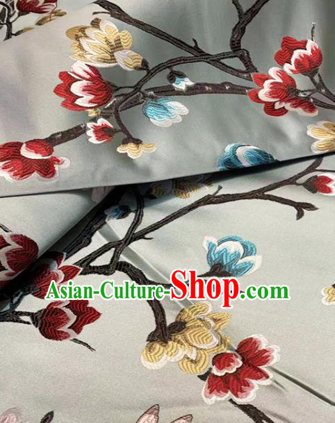 Traditional Chinese Classical Peach Blossom Pattern Design Light Blue Brocade Satin Drapery Asian Tang Suit Silk Fabric Material
