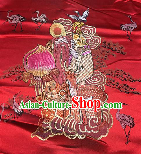 Red Brocade Traditional Chinese Classical Longevity God Pattern Design Satin Drapery Asian Tang Suit Silk Fabric Material