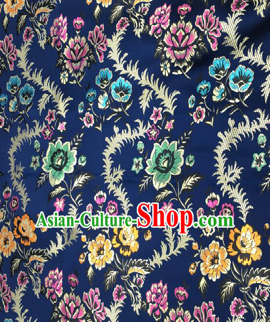 Traditional Chinese Royal Peony Pattern Design Navy Brocade Classical Satin Drapery Asian Tang Suit Silk Fabric Material