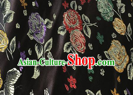 Traditional Chinese Royal Peony Pattern Design Black Brocade Classical Satin Drapery Asian Tang Suit Silk Fabric Material