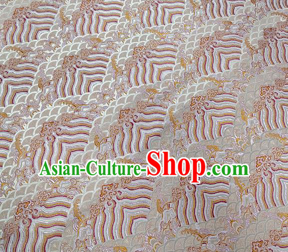 Traditional Chinese Classical Sea Waves Pattern Design Fabric White Brocade Tang Suit Satin Drapery Asian Silk Material