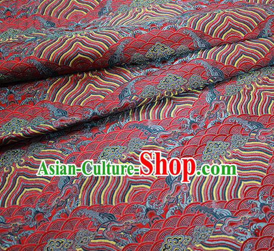 Traditional Chinese Classical Sea Waves Pattern Design Fabric Purplish Red Brocade Tang Suit Satin Drapery Asian Silk Material