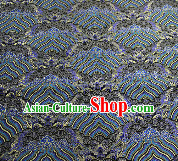 Traditional Chinese Classical Sea Waves Pattern Design Fabric Deep Grey Brocade Tang Suit Satin Drapery Asian Silk Material