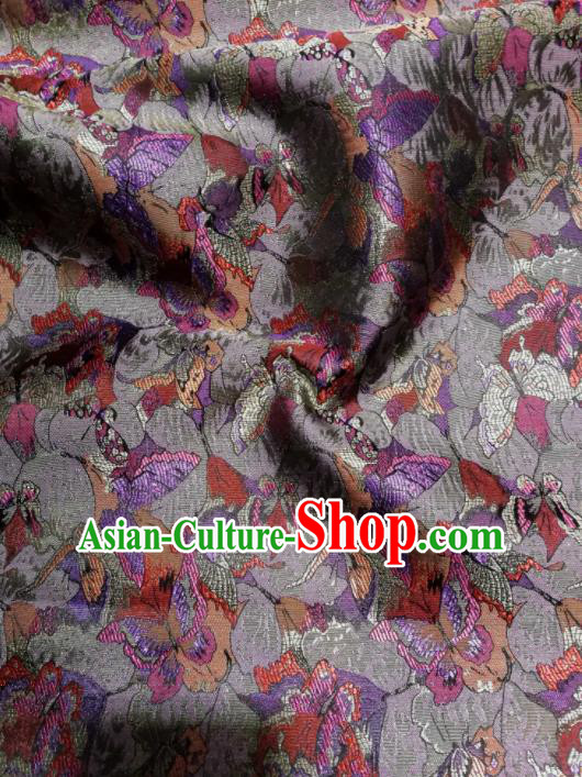 Asian Chinese Classical Purple Butterfly Pattern Design Brocade Fabric Traditional Tang Suit Satin Drapery Silk Material