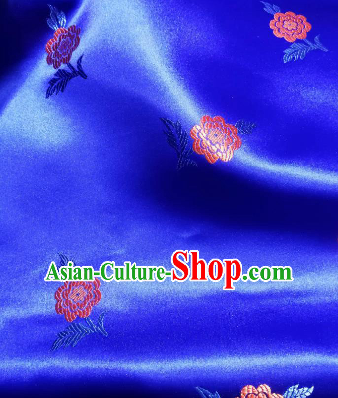 Asian Chinese Classical Flowers Pattern Design Royalblue Brocade Fabric Traditional Tang Suit Satin Drapery Silk Material