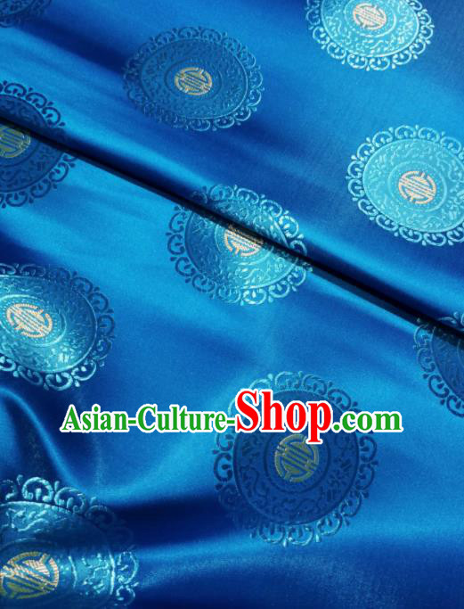 Asian Chinese Classical Auspicious Pattern Design Blue Brocade Fabric Traditional Tang Suit Satin Drapery Silk Material