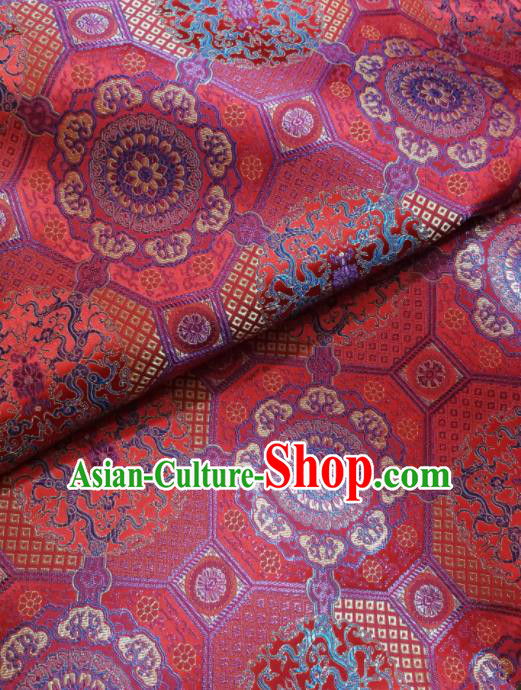 Asian Chinese Classical Pattern Design Red Brocade Fabric Traditional Tang Suit Satin Drapery Silk Material