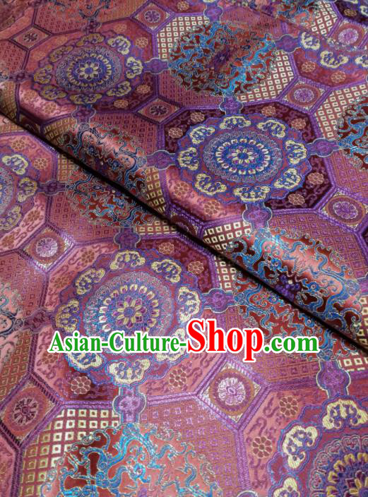 Asian Chinese Classical Pattern Design Violet Brocade Fabric Traditional Tang Suit Satin Drapery Silk Material