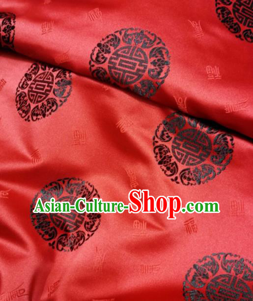 Asian Chinese Classical Longevity Pattern Design Red Brocade Fabric Traditional Tang Suit Satin Drapery Silk Material