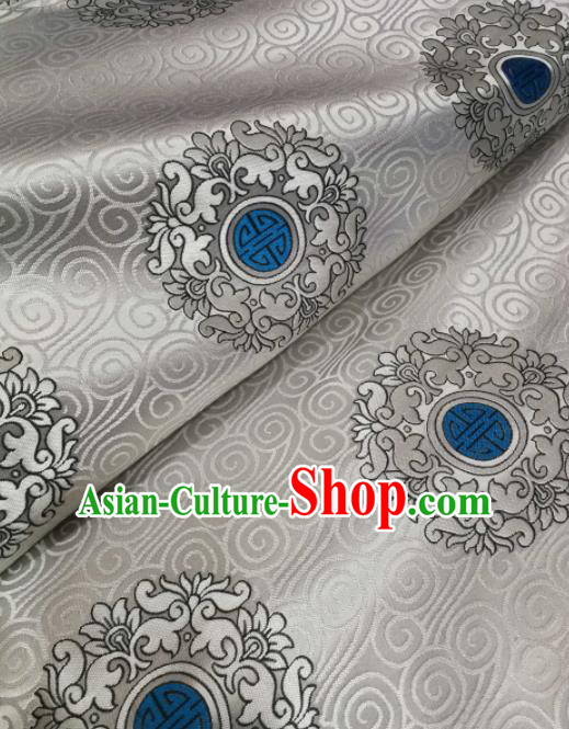 Asian Chinese Classical Pattern Design White Brocade Fabric Traditional Tang Suit Satin Drapery Silk Material