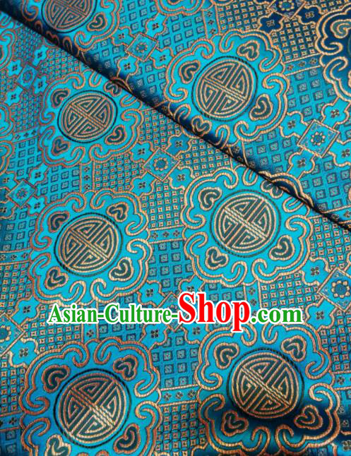 Asian Chinese Royal Pattern Design Blue Brocade Fabric Traditional Tang Suit Satin Classical Drapery Silk Material