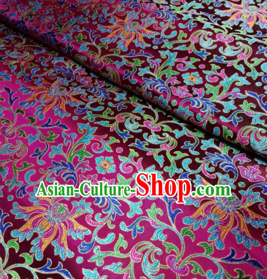 Asian Chinese Royal Colorful Chrysanthemum Pattern Design Purple Brocade Fabric Traditional Tang Suit Satin Classical Drapery Silk Material