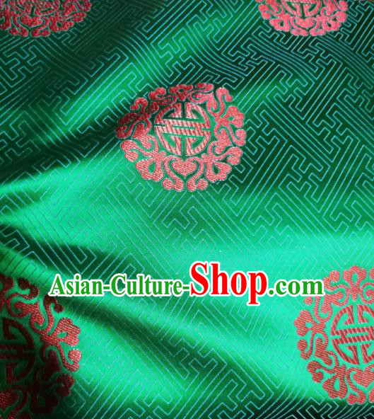 Asian Chinese Royal Propitious Pattern Design Green Brocade Fabric Traditional Tang Suit Satin Classical Drapery Silk Material