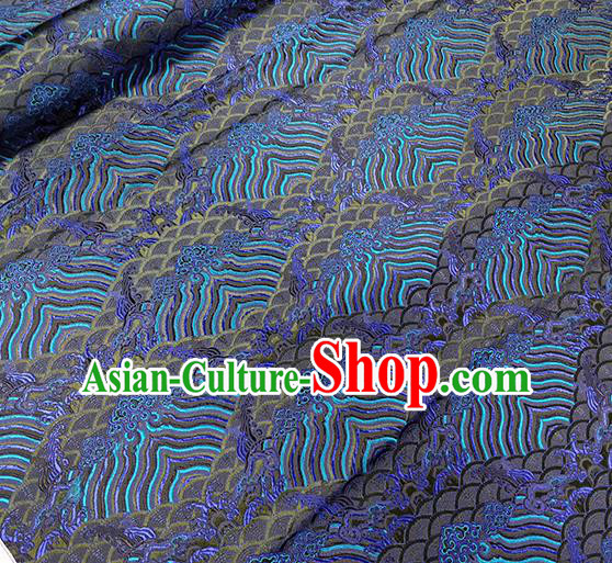 Traditional Chinese Classical Waves Pattern Design Fabric Royalblue Brocade Tang Suit Satin Drapery Asian Silk Material