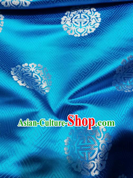 Asian Chinese Royal Propitious Pattern Design Blue Brocade Fabric Traditional Tang Suit Satin Classical Drapery Silk Material