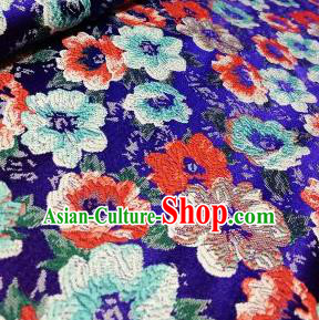 Asian Chinese Dress Royalblue Satin Classical Flowers Pattern Design Brocade Fabric Traditional Drapery Silk Material