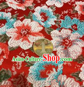 Asian Chinese Dress Red Satin Classical Flowers Pattern Design Brocade Fabric Traditional Drapery Silk Material