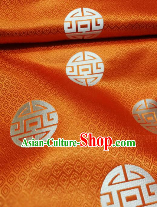 Asian Chinese Satin Classical Pattern Design Orange Brocade Mongolian Robe Fabric Traditional Drapery Silk Material