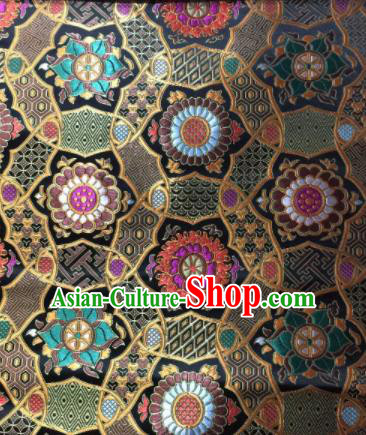 Asian Chinese Black Satin Classical Pattern Design Brocade Mongolian Robe Fabric Traditional Drapery Silk Material
