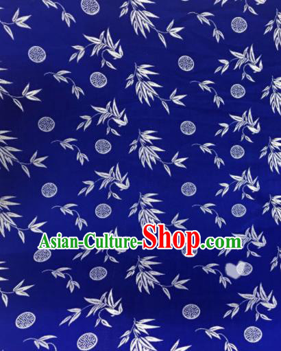 Asian Chinese Dress Royalblue Satin Classical Leaf Pattern Design Brocade Fabric Traditional Drapery Silk Material