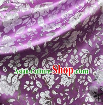 Asian Chinese Cheongsam Purple Satin Classical Flowers Pattern Design Brocade Fabric Traditional Drapery Silk Material