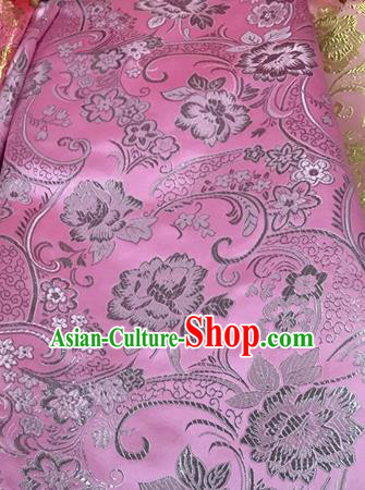 Asian Chinese Cheongsam Pink Satin Classical Peony Pattern Design Brocade Fabric Traditional Drapery Silk Material