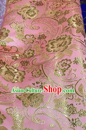 Asian Chinese Cheongsam Pink Satin Classical Golden Peony Pattern Design Brocade Fabric Traditional Drapery Silk Material