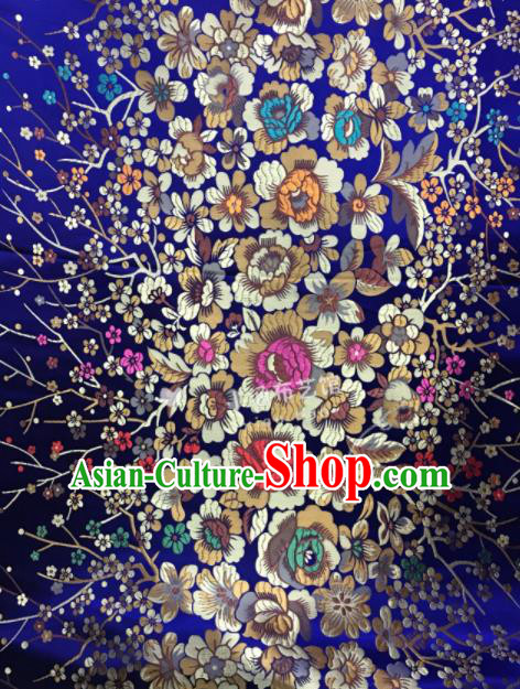 Asian Chinese Cheongsam Satin Classical Flowers Pattern Design Royalblue Brocade Fabric Traditional Drapery Silk Material