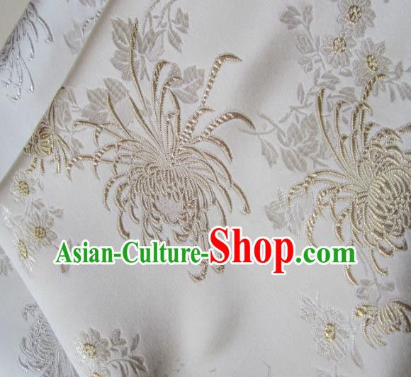 Asian Chinese Cheongsam Fabric White Satin Classical Chrysanthemum Pattern Design Brocade Traditional Drapery Silk Material