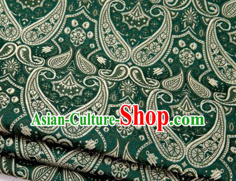 Asian Chinese Fabric Atrovirens Satin Classical Loguat Pattern Design Brocade Traditional Drapery Silk Material