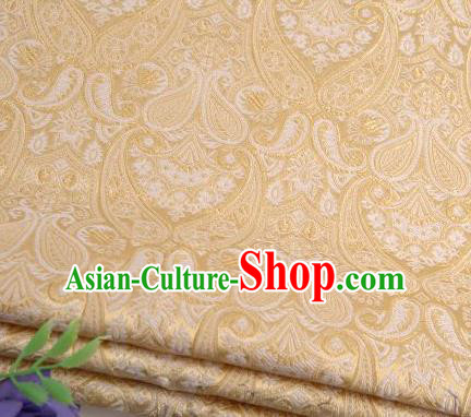 Asian Chinese Fabric Yellow Satin Classical Loguat Pattern Design Brocade Traditional Drapery Silk Material