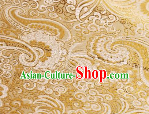 Asian Chinese Fabric Yellow Satin Classical Pattern Design Brocade Traditional Drapery Silk Material