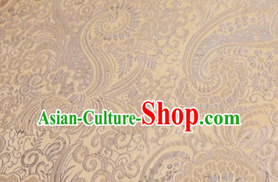 Asian Chinese Fabric Light Yellow Satin Classical Pattern Design Brocade Traditional Drapery Silk Material