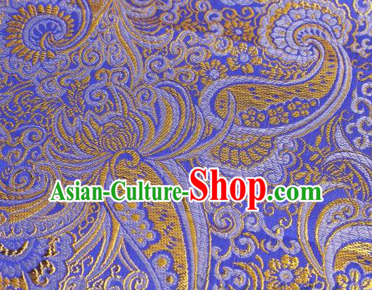 Asian Chinese Fabric Blue Satin Classical Pattern Design Brocade Traditional Drapery Silk Material