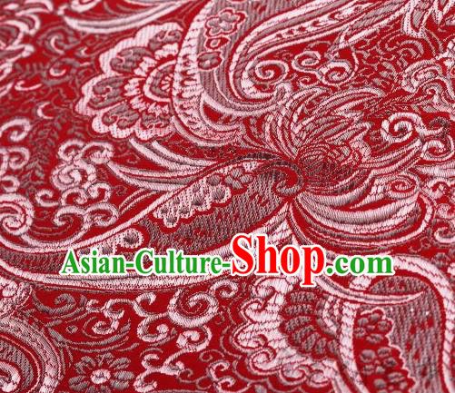 Asian Chinese Fabric Red Satin Classical Pattern Design Brocade Traditional Drapery Silk Material