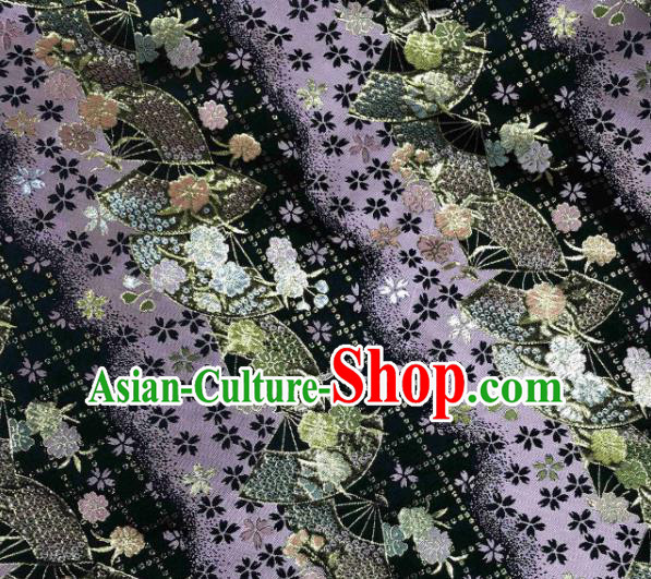 Asian Japanese Kimono Fabric Classical Fan Pattern Design Purple Brocade Traditional Drapery Silk Material