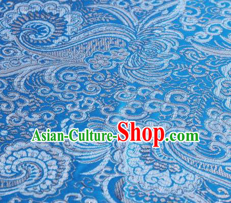 Asian Chinese Fabric Light Blue Satin Classical Pattern Design Brocade Traditional Drapery Silk Material