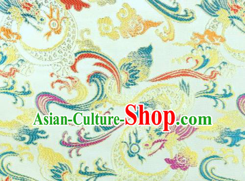 Asian Chinese Fabric White Satin Classical Dragon Pattern Design Brocade Traditional Drapery Silk Material