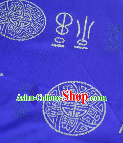 Asian Chinese Royalblue Satin Fabric Classical Lucky Character Pattern Design Brocade Traditional Drapery Silk Material