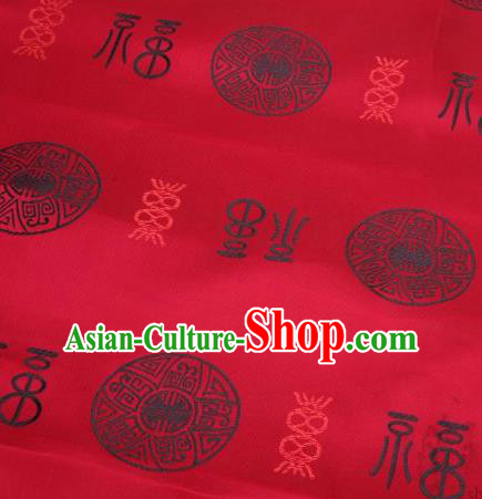 Asian Chinese Red Satin Fabric Classical Fu Character Pattern Design Brocade Traditional Drapery Silk Material