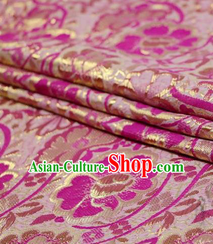 Asian Chinese Rosy Satin Fabric Classical Pattern Design Brocade Traditional Drapery Silk Material