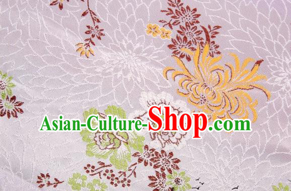 Asian Chinese Classical Peony Chrysanthemum Pattern Design White Satin Fabric Brocade Traditional Drapery Silk Material
